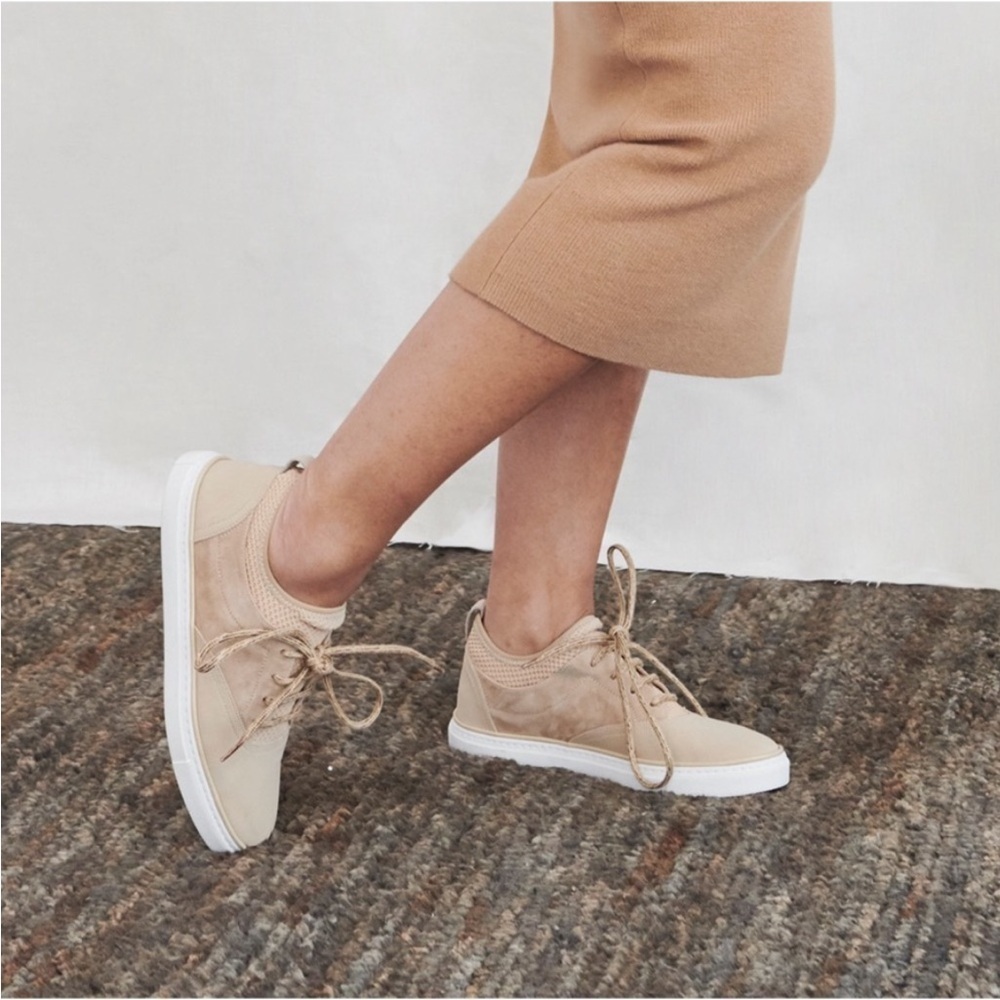 Jenni Kayne Natural Tan Leather Lace Up Casual Trainers Sneakers Women’s 38